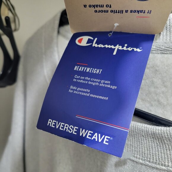 Champion Reverse Weave Crew Neck Fleece Sweatshirt Script Oxford Grey 3XL BIG - Picture 9 of 11